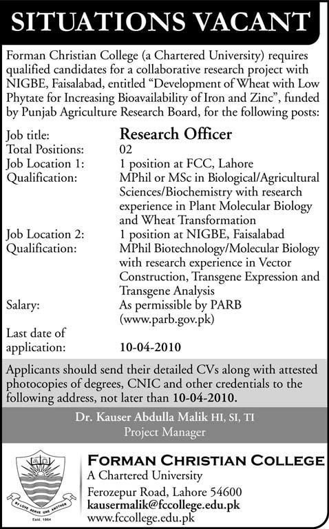 1100896971 1 Forman Christian College Lahore Job Opportunities 