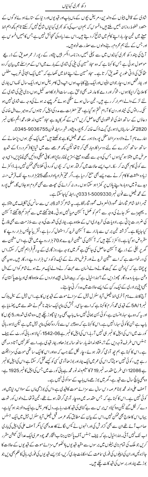 Dukh bhari kahani Express Column Hameed Akhtar 30 March 2010