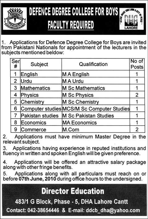 1100952503 1 Defence Degree College for Boys Lahore Jobs 