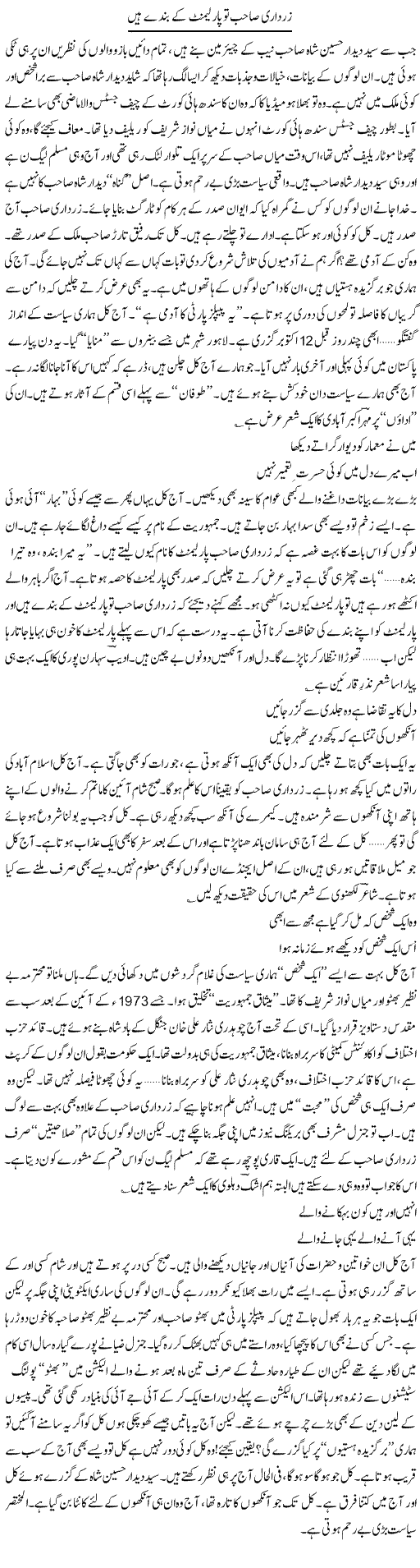 Zardari Parliament Express Column Ijaz Hafeez 17 October 2010