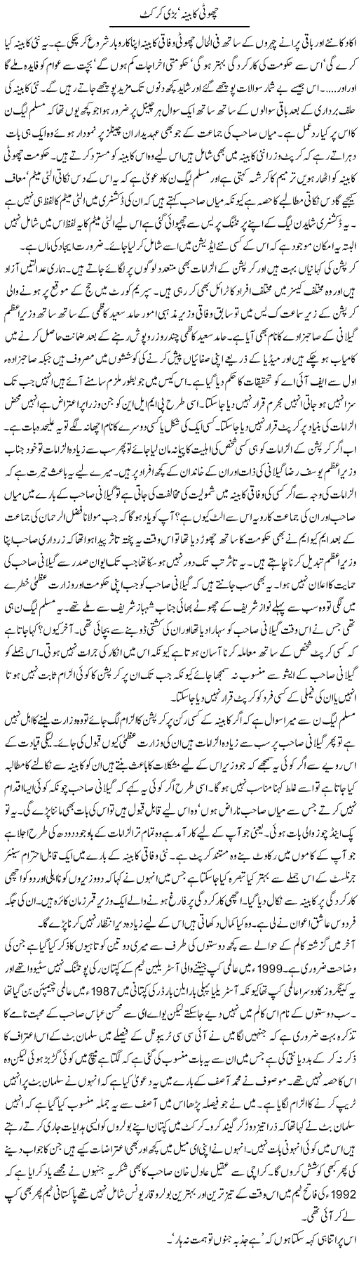 Cabinet and Cricket Express Column Iyaz Khan 15 February 2011