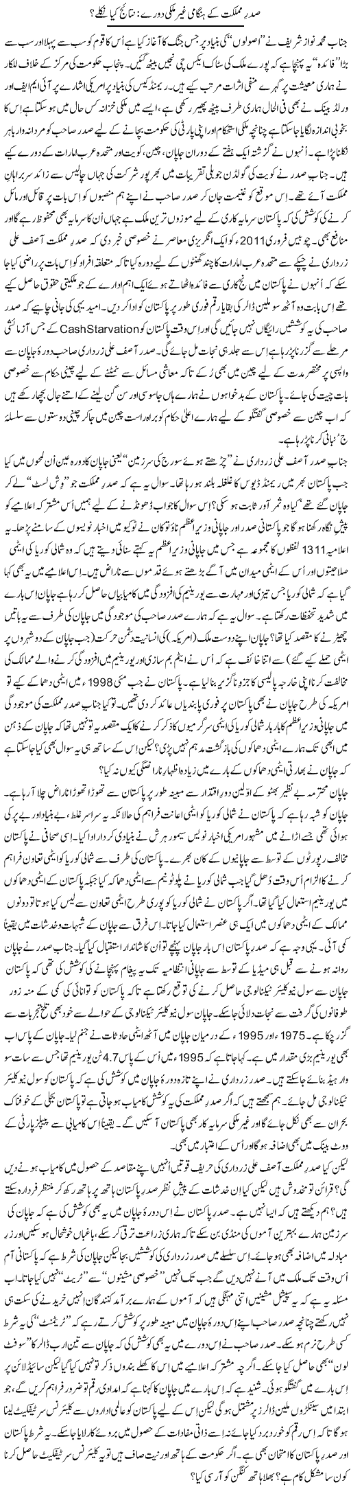 Zardari's Foreign Tours Express Column Tanvir Qasir 3 March 2011