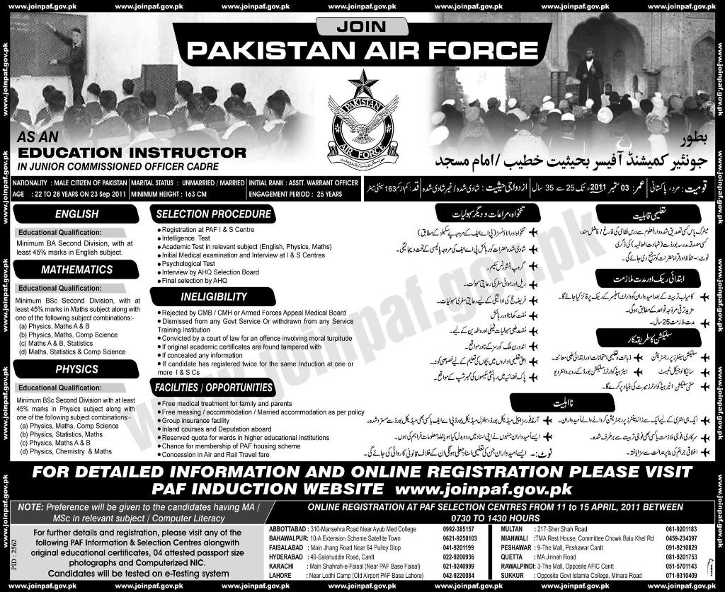Job vacancies in pakistan air force