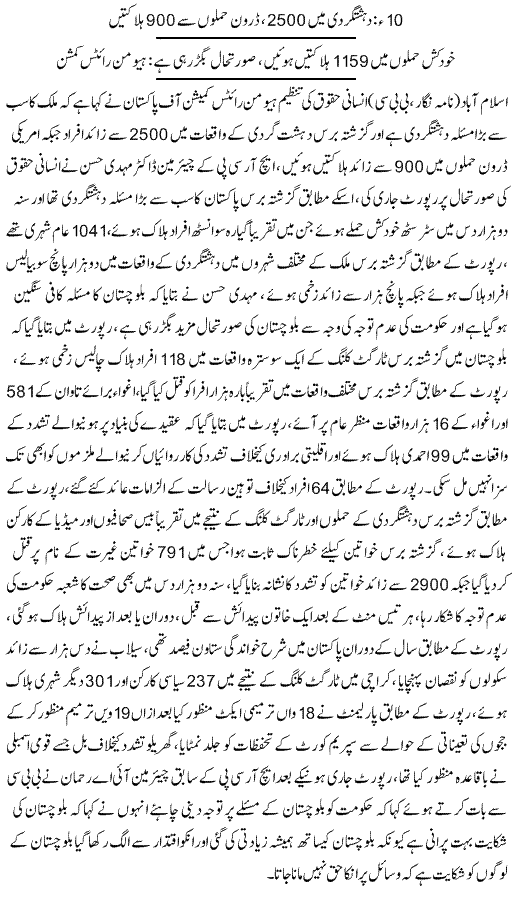 2010 2500 Pakistanis Died in Terrorism 900 in Drone Strikes - News in Urdu