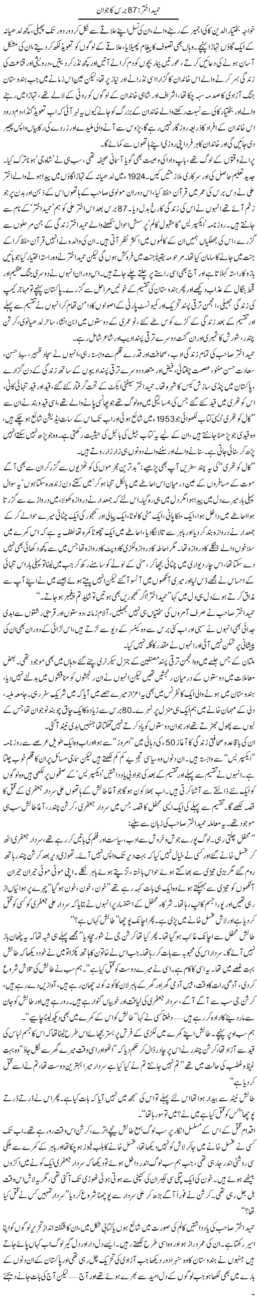 Column on life of Hamid-Akhtar and his role as a writer by Zahida-Hina