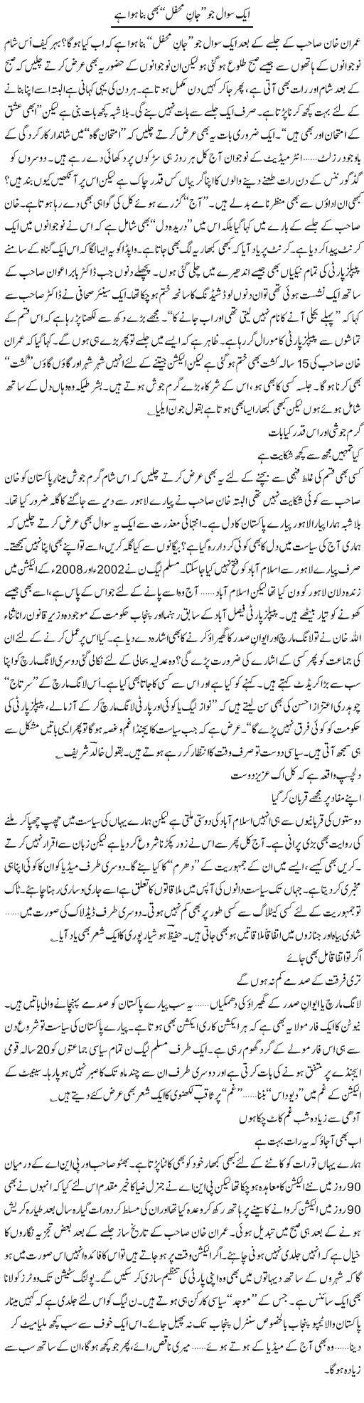 Imran Jalsa Express Column Ijaz Abdul Hafeez 10 November 2011
