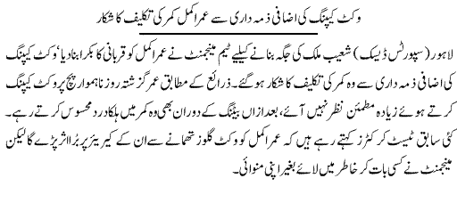 Umar Akmal Faces Back Pain - News in Urdu