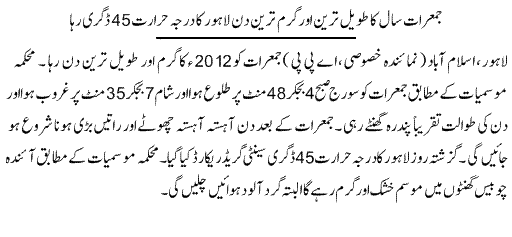 21st June Was Longest and Hottest Day of Year - News in Urdu