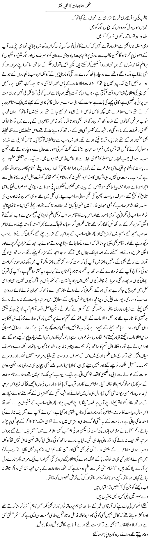 Mohkama Itlaat Ka Khufya Fund | Saad Ullah Jan Barq | Daily Urdu Columns