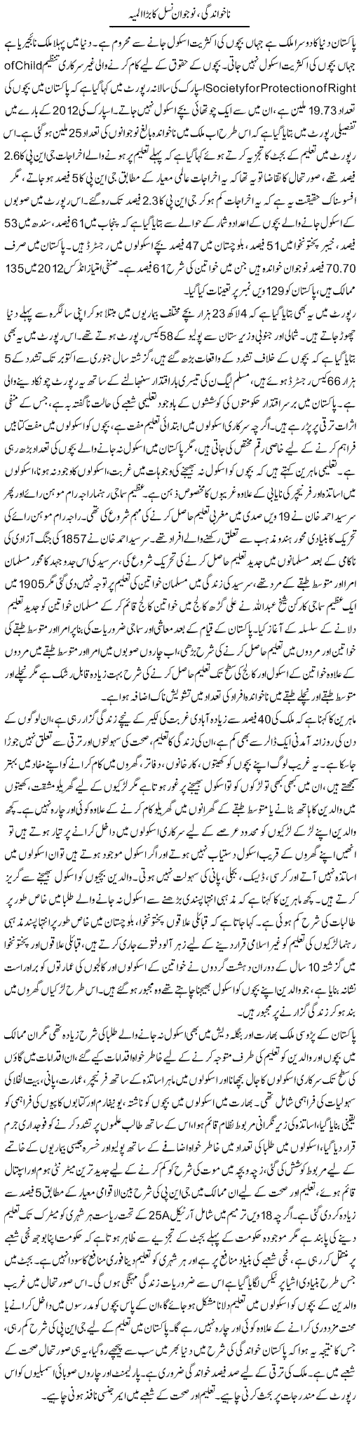 Nakhwandgi Nojawan Nasal Ka Bara Almia | Tausif Ahmad Khan | Daily Urdu Columns