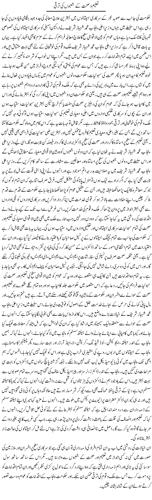 Taleem O Sehat K Shobon Ki Taraqqi | Yousaf Abbasi | Daily Urdu Columns
