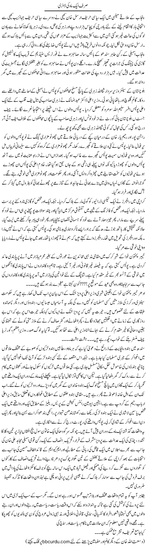 Sirf Ek Mah Ki Diary | Wusat Ullah Khan | Daily Urdu Columns