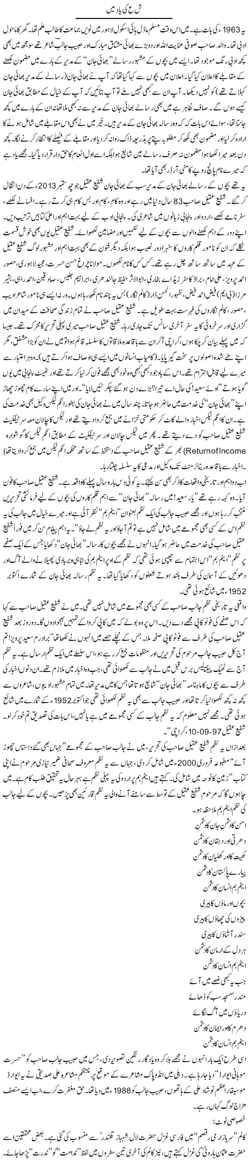 Sheen Ayen Ki Yad Mai | Saeed Pervaz | Daily Urdu Columns