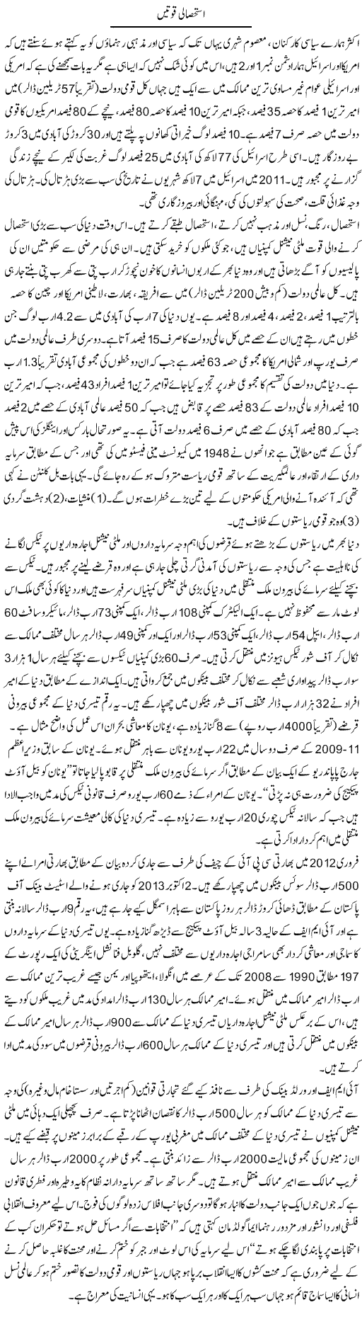 Istehsali Qoowatin | Zubair Rehman | Daily Urdu Columns