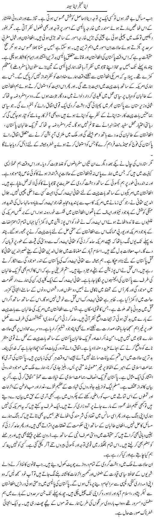 Apna Khanjar Apna Seena | Talat Hussain | Daily Urdu Columns