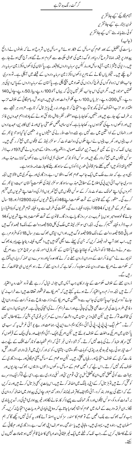 Girgit Rung Badalta Hai | Zubair Rehman | Daily Urdu Columns