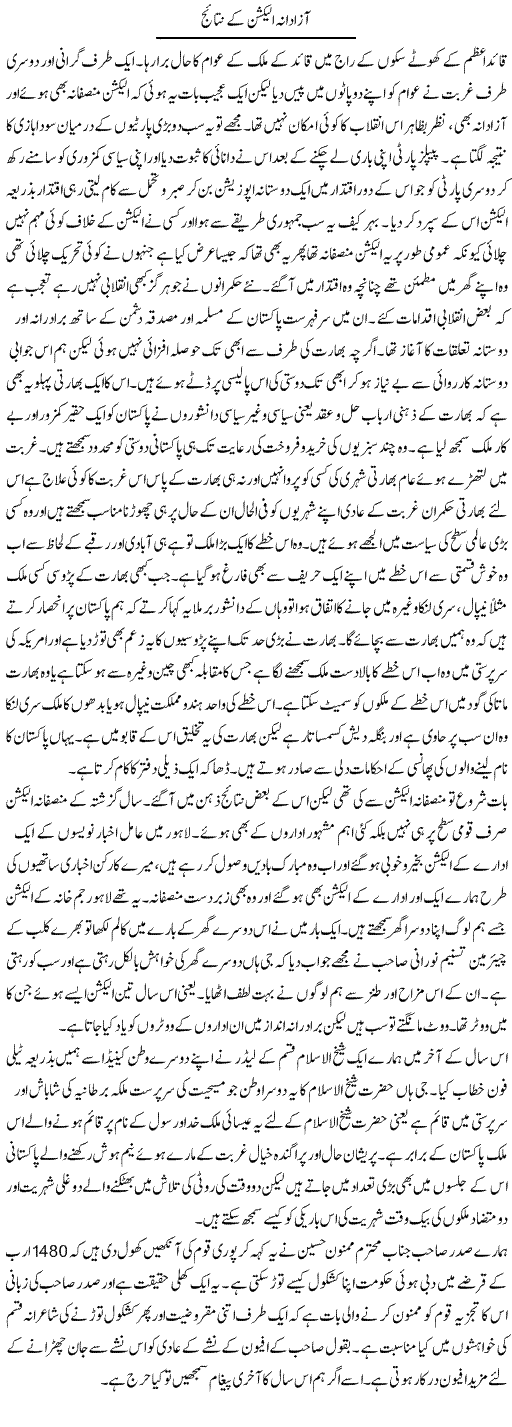 Azadana Election K Nataij | Abdul Qadir Hassan | Daily Urdu Columns