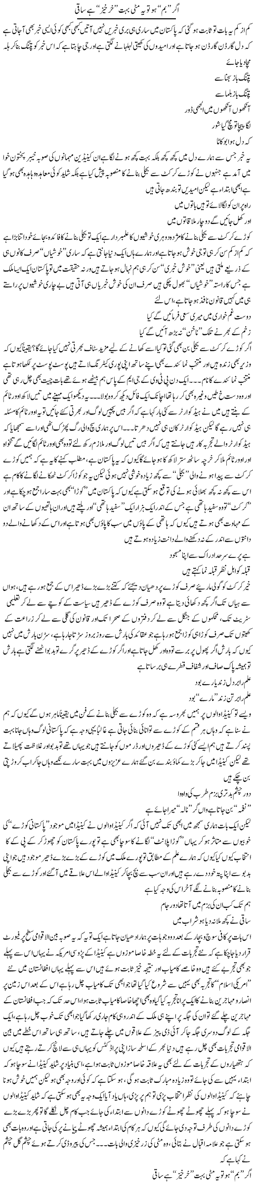 Ager Bumb Ho To Ye Mitti Bari Kharkhaiz Hai Saqi | Saad Ullah Jan Barq | Daily Urdu Columns