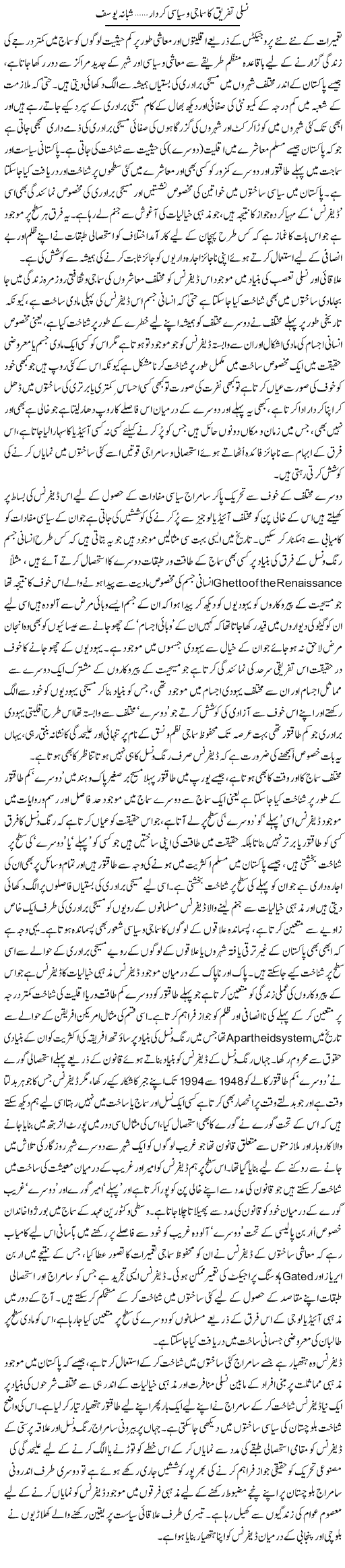 Nasli Tafriq Ka Samaji Our Siasi Kirdar 2 | Shabana Yousaf | Daily Urdu Columns