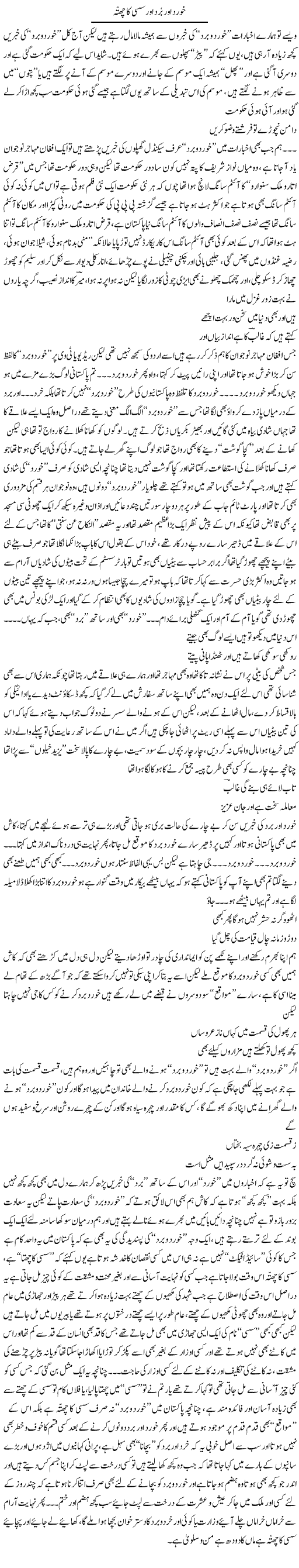 Khurd Our Burd Our Sassi Ka Chatta | Saad Ullah Jan Barq | Daily Urdu Columns