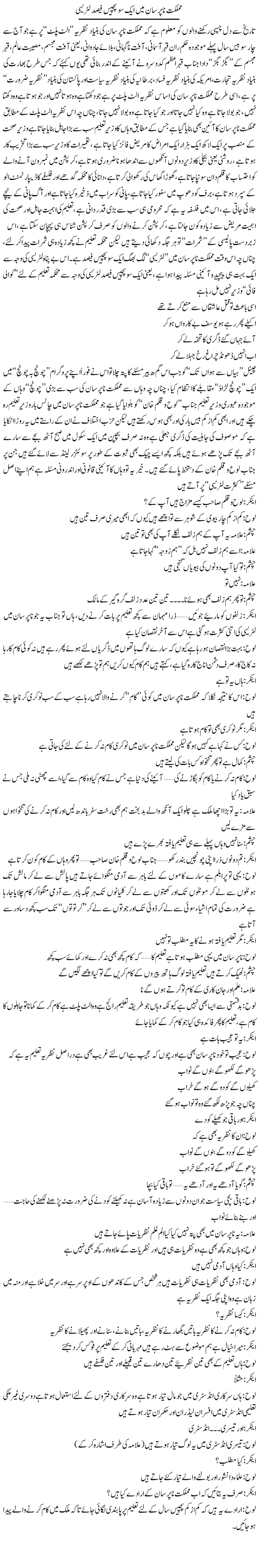 Mumlikat Na Pursan Main Aik So Pachis Fisad Litracy | Saad Ullah Jan Barq | Daily Urdu Columns