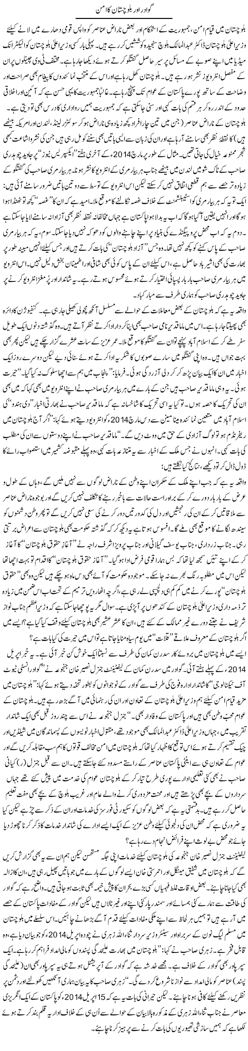 Gawadar Aur Balochistan Ka Aman | Tanveer Qaisar Shahid | Daily Urdu Columns