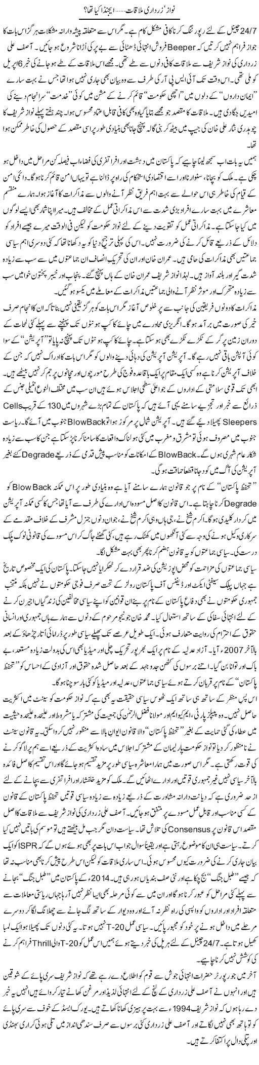 Nawaz Zardari Mulaqaat Aakhir Ijanda Kiya Tha | Nusrat Javed | Daily Urdu Columns