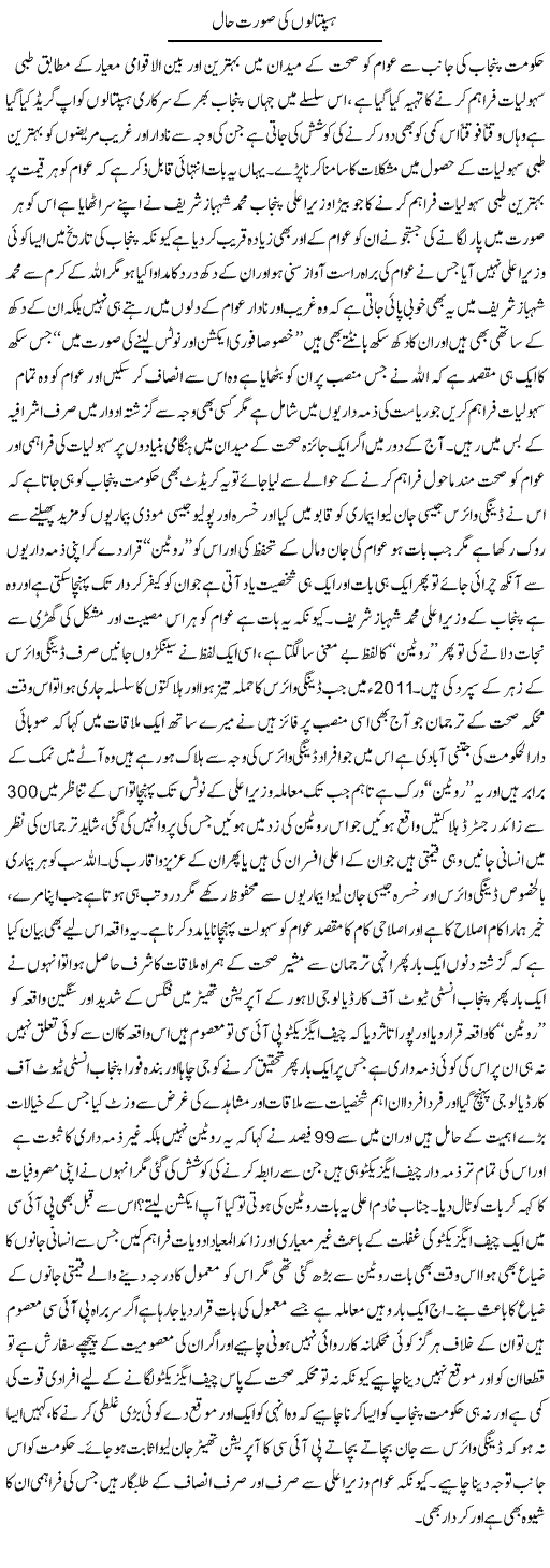 Haspatalon Ki Surathal | Yousaf Abbasi | Daily Urdu Columns