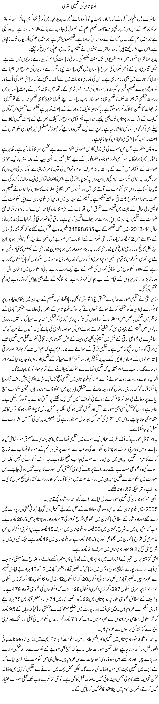Balochistan Ki Taleemi Abtari | Abid Mir | Daily Urdu Columns