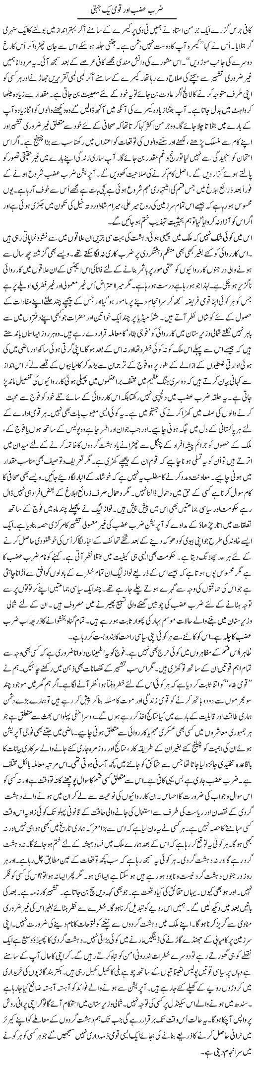 Zarb e Azb Our Qoumi Yakjehti | Talat Hussain | Daily Urdu Columns