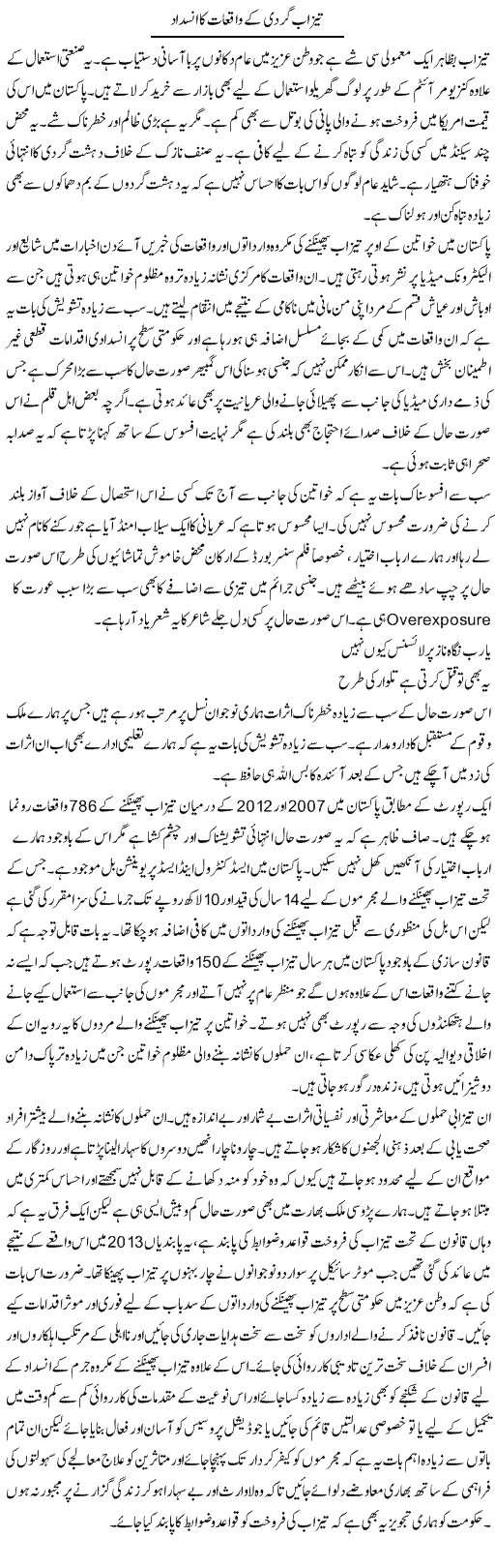 Tezaab Gardi Ke Waqiaat Ka Insedaad | Shakeel Farooqi | Daily Urdu Columns