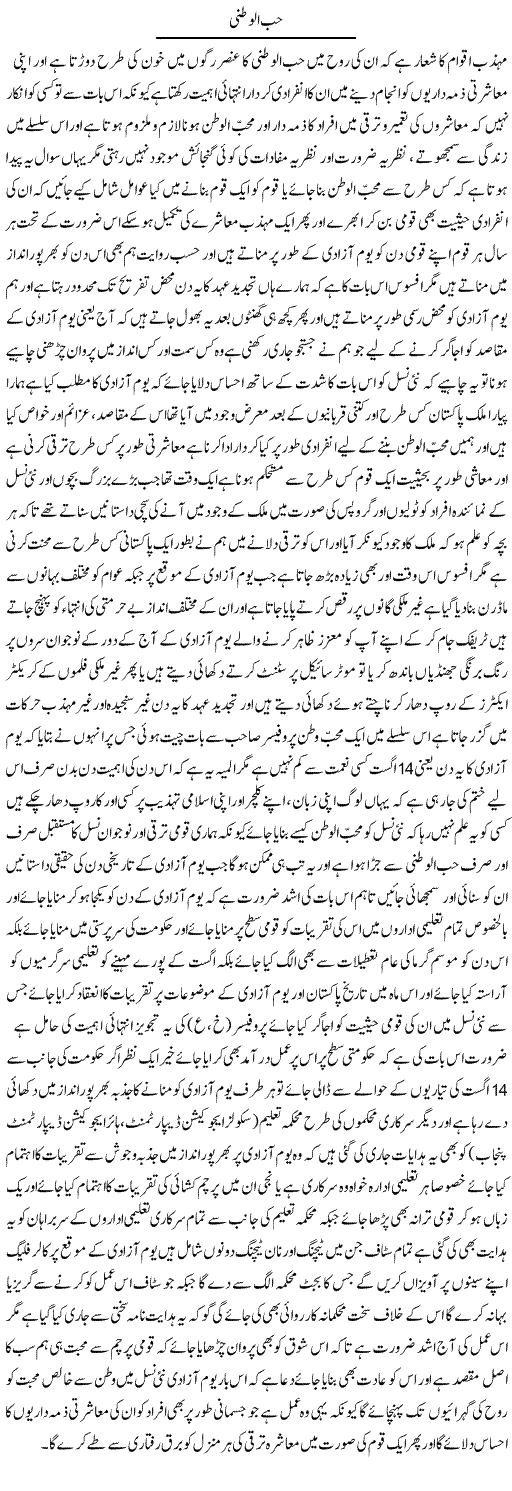 Hubb Ul Watni | Yousaf Abbasi | Daily Urdu Columns
