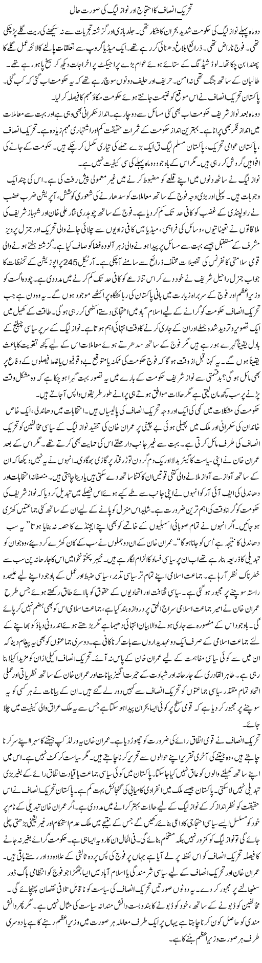 Tehrik e Insaf Ka Ahtejaj Our Nawaz League Ki Surat e Haal | Talat Hussain | Daily Urdu Columns