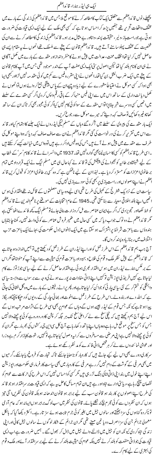 Aik Hi Leader Hamara, Qaid e Azam | Fatima Naqvi | Daily Urdu Columns