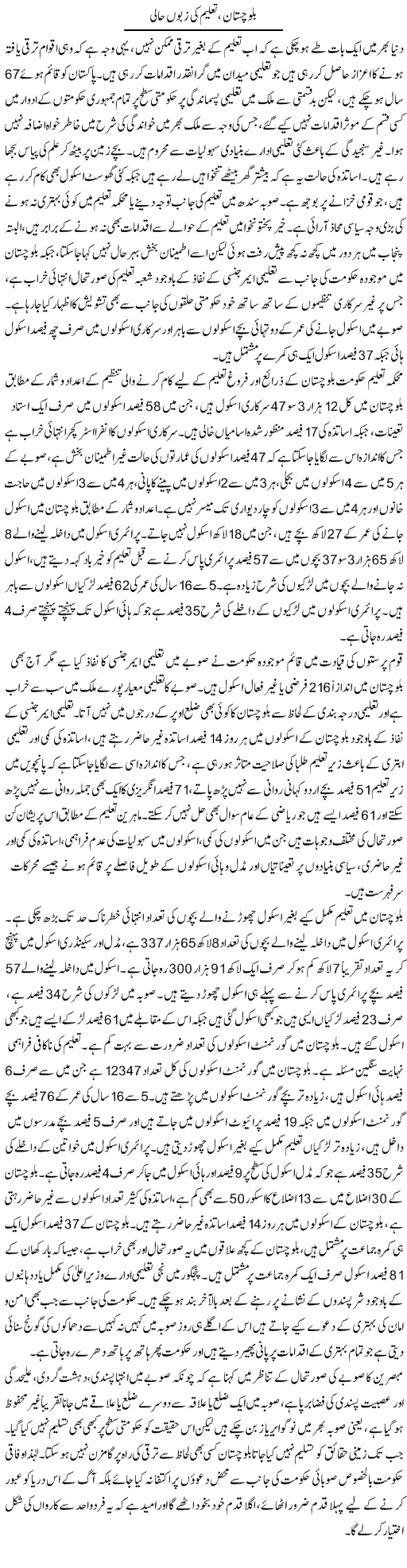 Baluchistan, Taleem Ki Zabunhali | Mujahid Hussain | Daily Urdu Columns