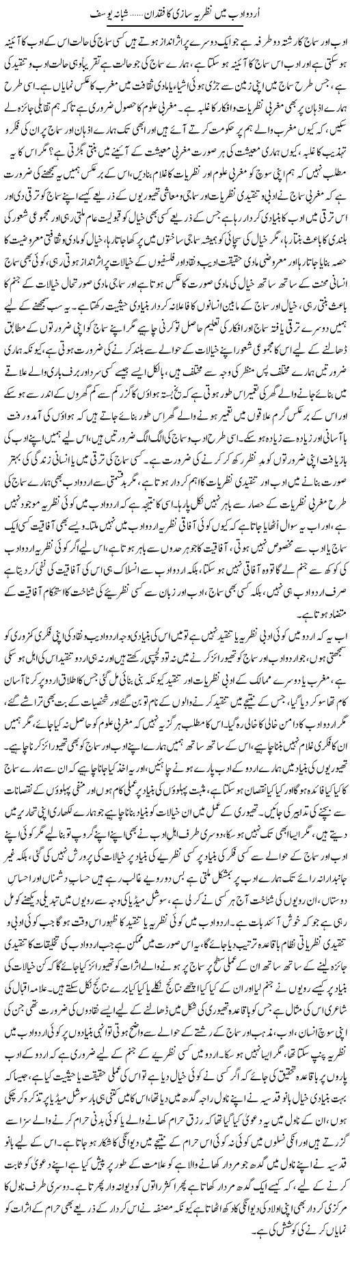 Urdu Adab Main Nazria Sazi Ka Fuqdan 1 | Shabana Yousaf | Daily Urdu Columns