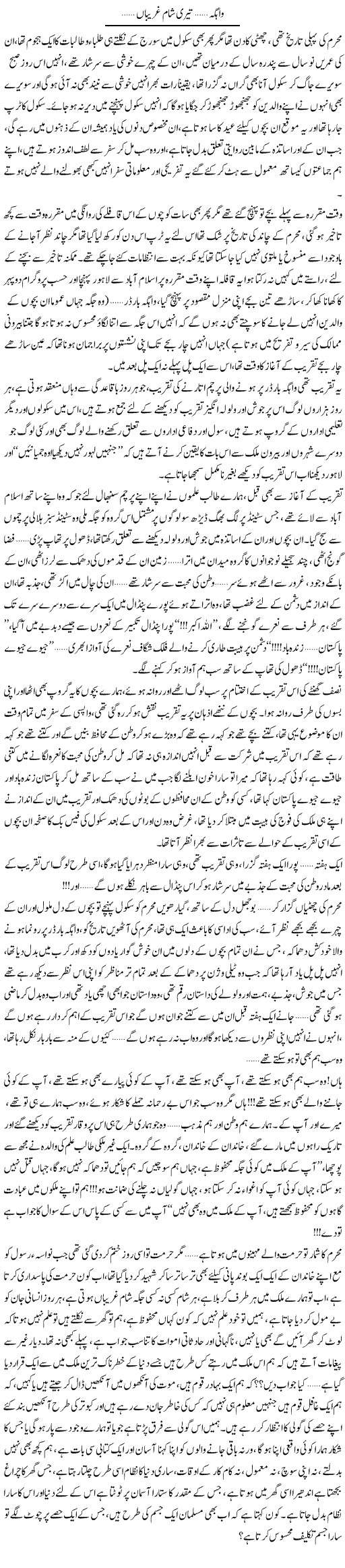 Wahga... Teri Shaam e Ghareeban | Shereen Haider | Daily Urdu Columns