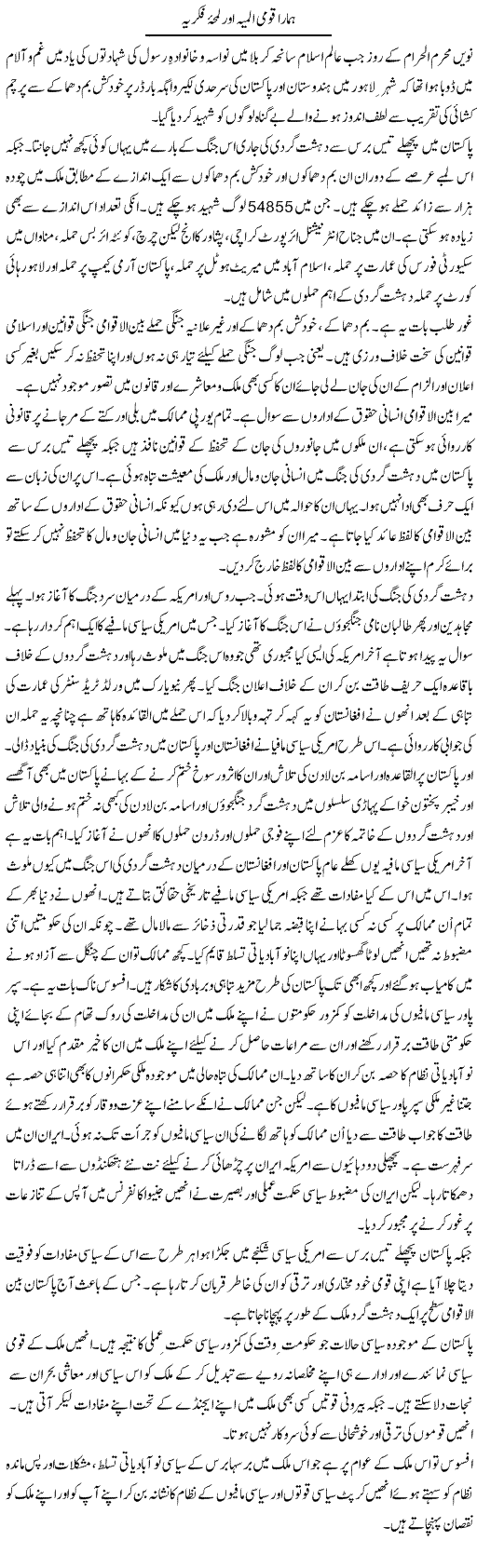 Hamara Qaumi Almia Our Lamha e Fikria | Tasneem Peer Zada | Daily Urdu Columns