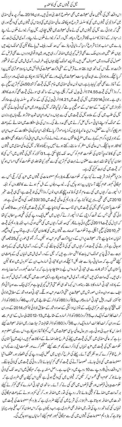 Tail Ki Qeemton Main Kami Ka Endia | M.I Khalil | Daily Urdu Columns