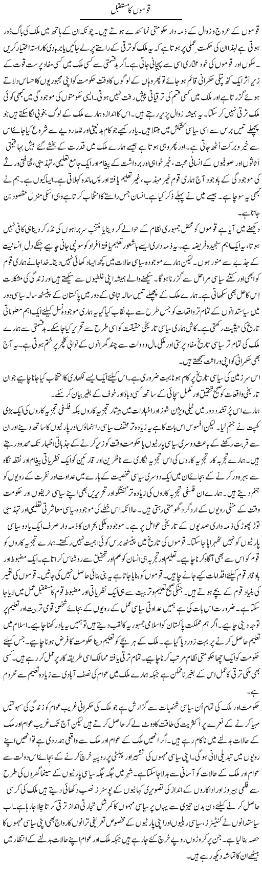 Qaumon Ka Mustaqbil | Tasneem Peer Zada | Daily Urdu Columns