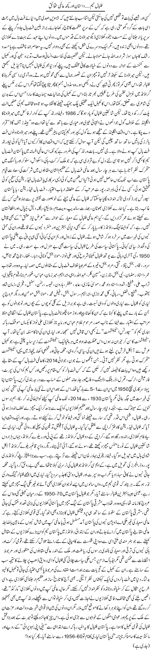 Football Team, Dastan Our Kuch Aalmi Haqaiq | Nadir Shah Adil | Daily Urdu Columns