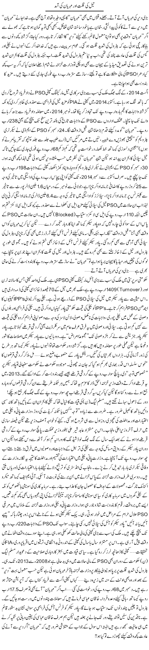 Tail Ki Qillat Our Meharban Ki Amad | Khalid Mehmood Rasool | Daily Urdu Columns