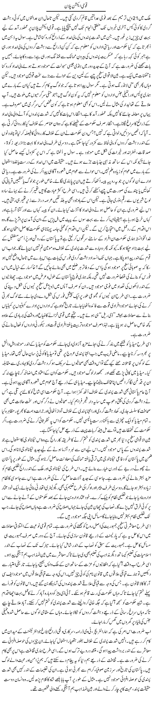 Qaumi Action Plan | Syed Zeeshan Haider | Daily Urdu Columns