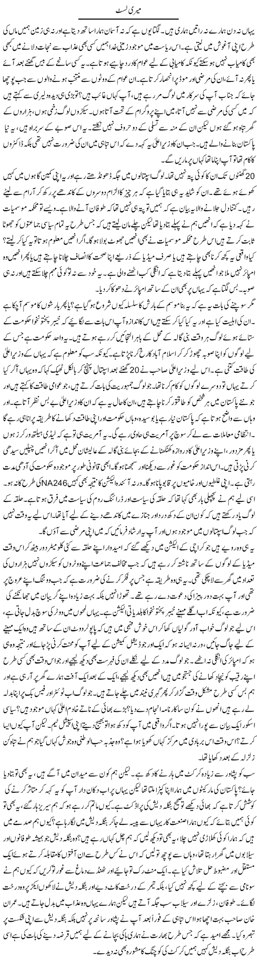 Meri List | Anees Mansori | Daily Urdu Columns