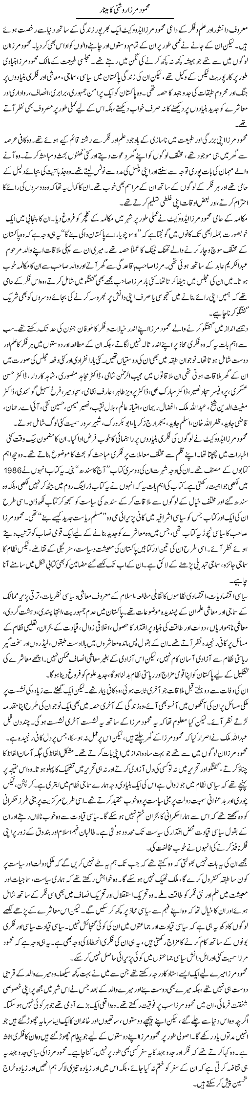 Mehmood Mirza Roshni Ka Meenar | Salman Abid | Daily Urdu Columns