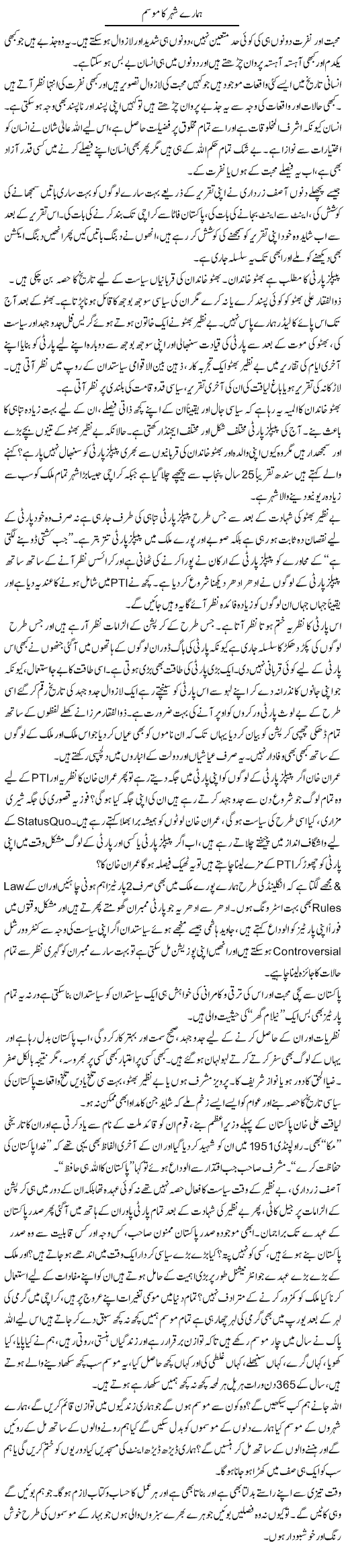 Hamaray Shehar Ka Mausam | Farah Naz | Daily Urdu Columns