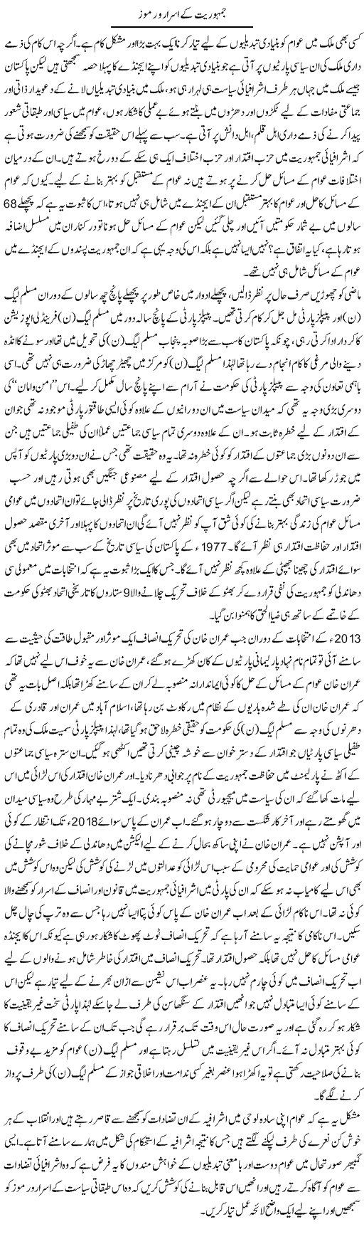 Jamhoriat Ke Asaraar O Ramooz | Zahir Akhter Bedi | Daily Urdu Columns
