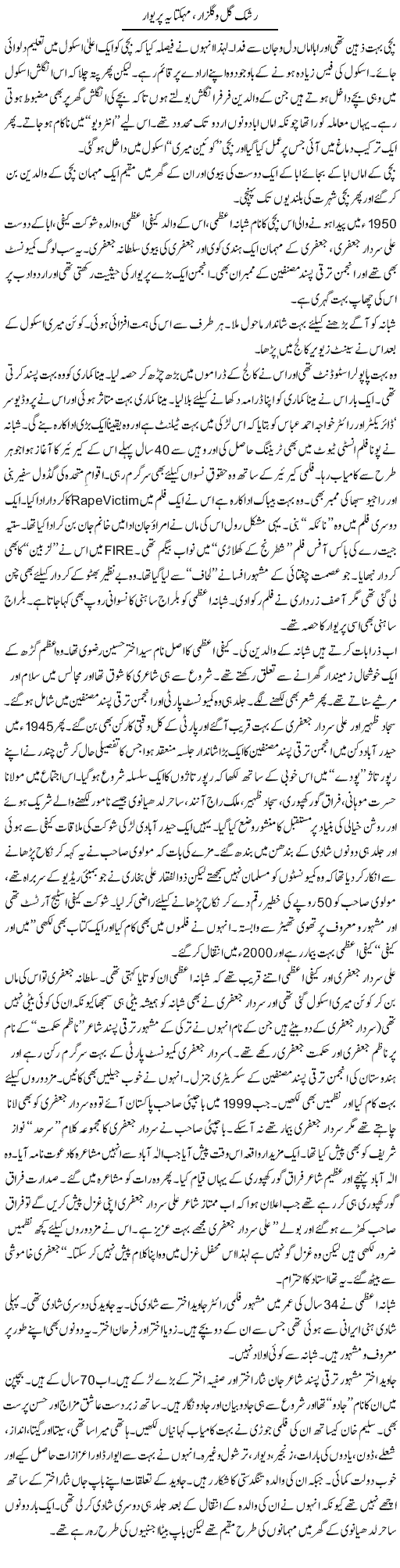 Rashke Gul O Gulzar, Mehkta Yeh Pariwaar (1) | Tishna Barelvi | Daily Urdu Columns
