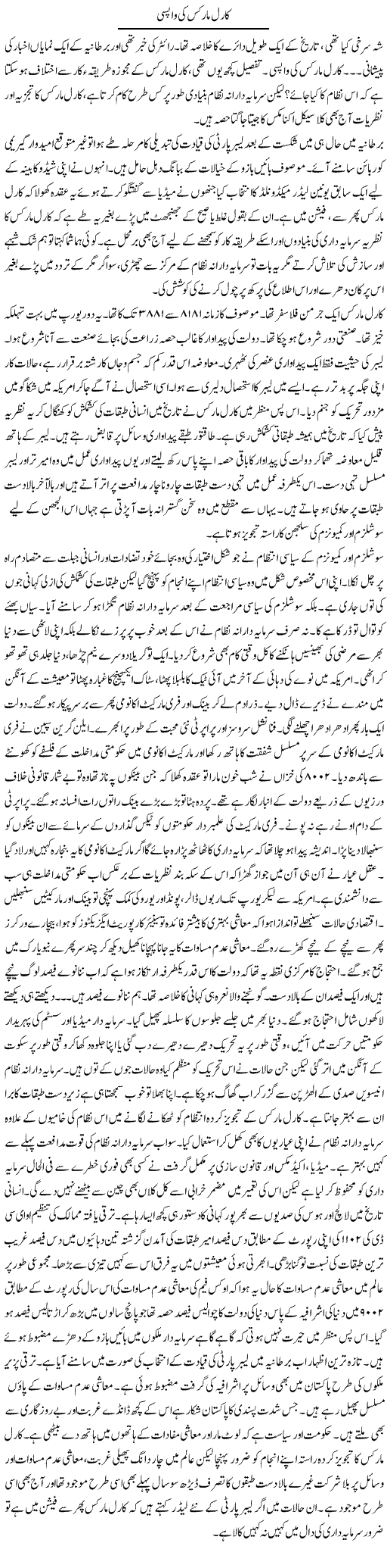 Carl Marks Ki Wapsi | Khalid Mehmood Rasool | Daily Urdu Columns