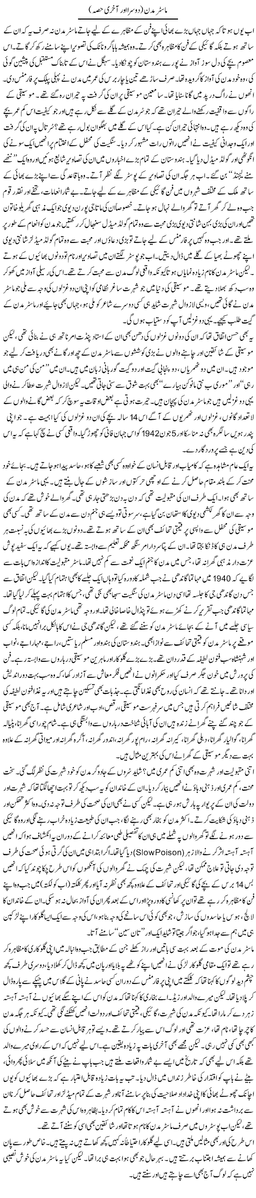 Master Madan (2) | Raees Fatima | Daily Urdu Columns